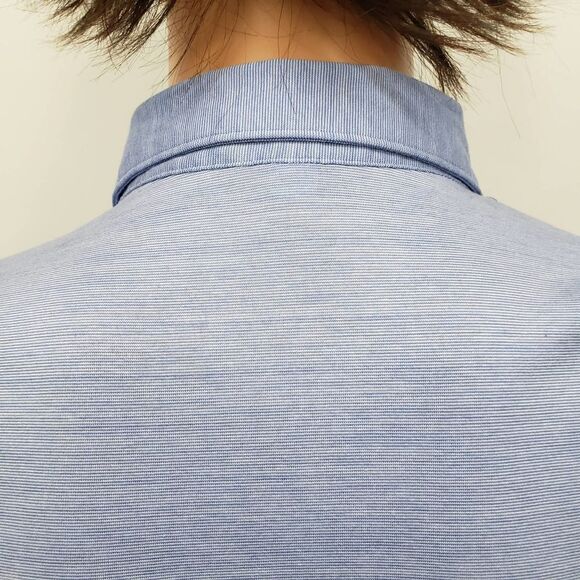 PETER MILLAR Crown Ease Briarwood Stripe Nanoluxe Polo Shirt Men L Cotton Blue - Picture 9 of 13